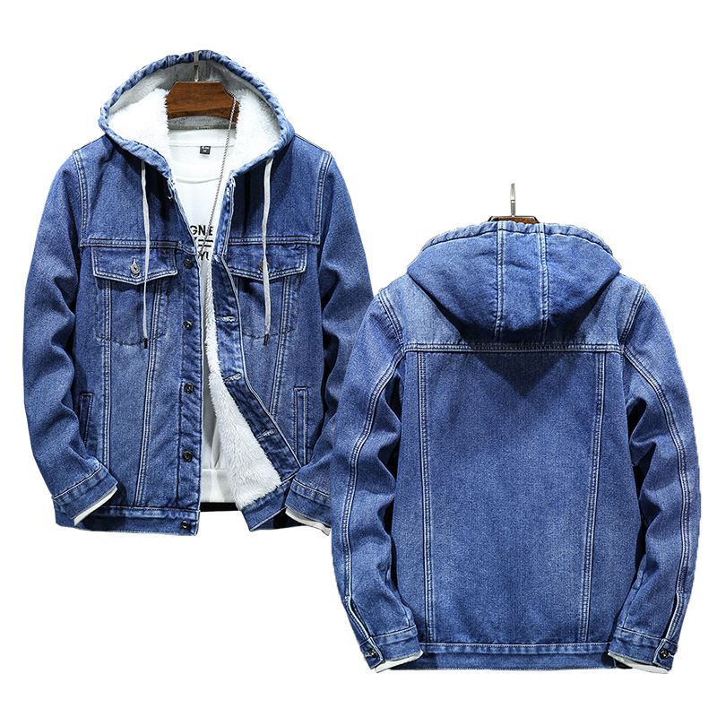 Men's Clothing New Thick Warm Men's Cotton Coat Winter Imitation Lambskin Cold Proof Hooded Plush Denim Jacket Men_mkmklike.com
