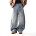 Hong Kong-style Retro Wide-leg Curved Knife Jeans For Men And Women, Spring/autumn New Casual Versatile Relaxed Banana Pants For Men_mkmklike.com