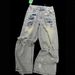 American High Street Design Sense Washed Ripped Jeans Men's Loose Straight Trendy Brand Fried Street Beggar Micro-pull Pants_mkmklike.com
