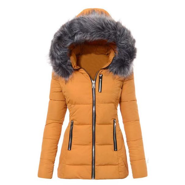 Women's Clothing color fur collar zipper decoration slim cotton coat for women thick coat for women_mkmklike.com