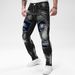 Men's High-Street Patchwork Jeans – Slim-Fit Stretch Denim Pants With Contrast Panels (S-2XL, Mid-Rise, Washed Blue/Black)_mkmklike.com