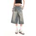 Men's American Retro Seven Point Denim Shorts High Street Straight Loose Fit Mid-Length Wide Leg Jeans Trendy Washed Old Style_mkmklike.com