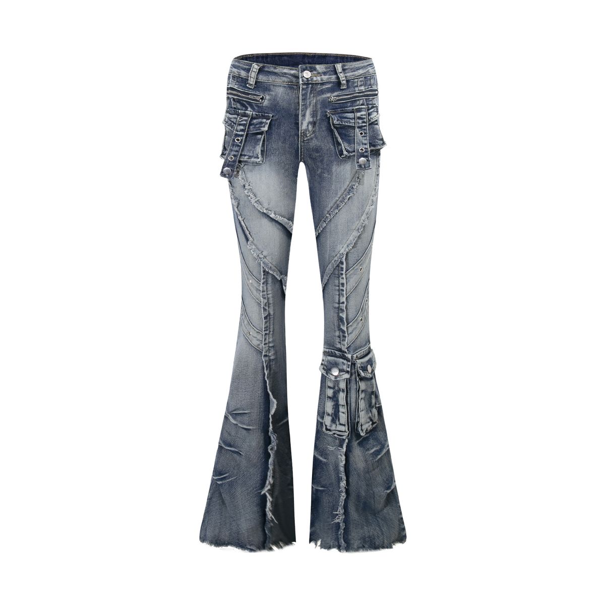 Vintage American Flare Jeans For Women - High Waisted Stretchy Denim Pants With Distressed Wash, Retro Streetwear Style_mkmklike.com