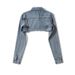"Women's Cropped Denim Jacket - High Waist Shawl Collar Retro Style (Light Blue/Black Gray)"_mkmklike.com