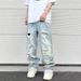 Men's Distressed Washed Denim Jeans - High Street Baggy Straight Leg Pants With Vintage Streetwear Style_mkmklike.com
