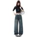 2026 Spring New Style Starry Rhinestone American Retro Straight Wide-Leg Jeans For Women, Loose High-Waisted Slimming_mkmklike.com