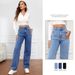 Voya Women's New High Waisted Design Washed Women's Jeans Fashionable And Versatile, Slimming Straight Leg Fashionable Pants Cotton_mkmklike.com