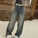 Women's Clothing Sparkly Rhinestone Straight Leg Jeans High-Waist Wide Leg Pants Fashionable Spring_mkmklike.com