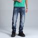 Men's Relaxed Fit Vintage Washed Denim Jeans - Dark Blue With White Fading, Cotton Comfort, Straight Leg Casual Trousers_mkmklike.com