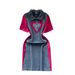 Women's Clothing Fashion Contrast Color Stitching Polo Collar Short Sleeve Denim Slim Mid Length Skirt_mkmklike.com