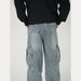 Nordmann American Style Vibe Retro Washed Large Pocket Ink Splash Jeans For Men Ins Trendy Brand High Street Loose Wide-Leg Pants_mkmklike.com