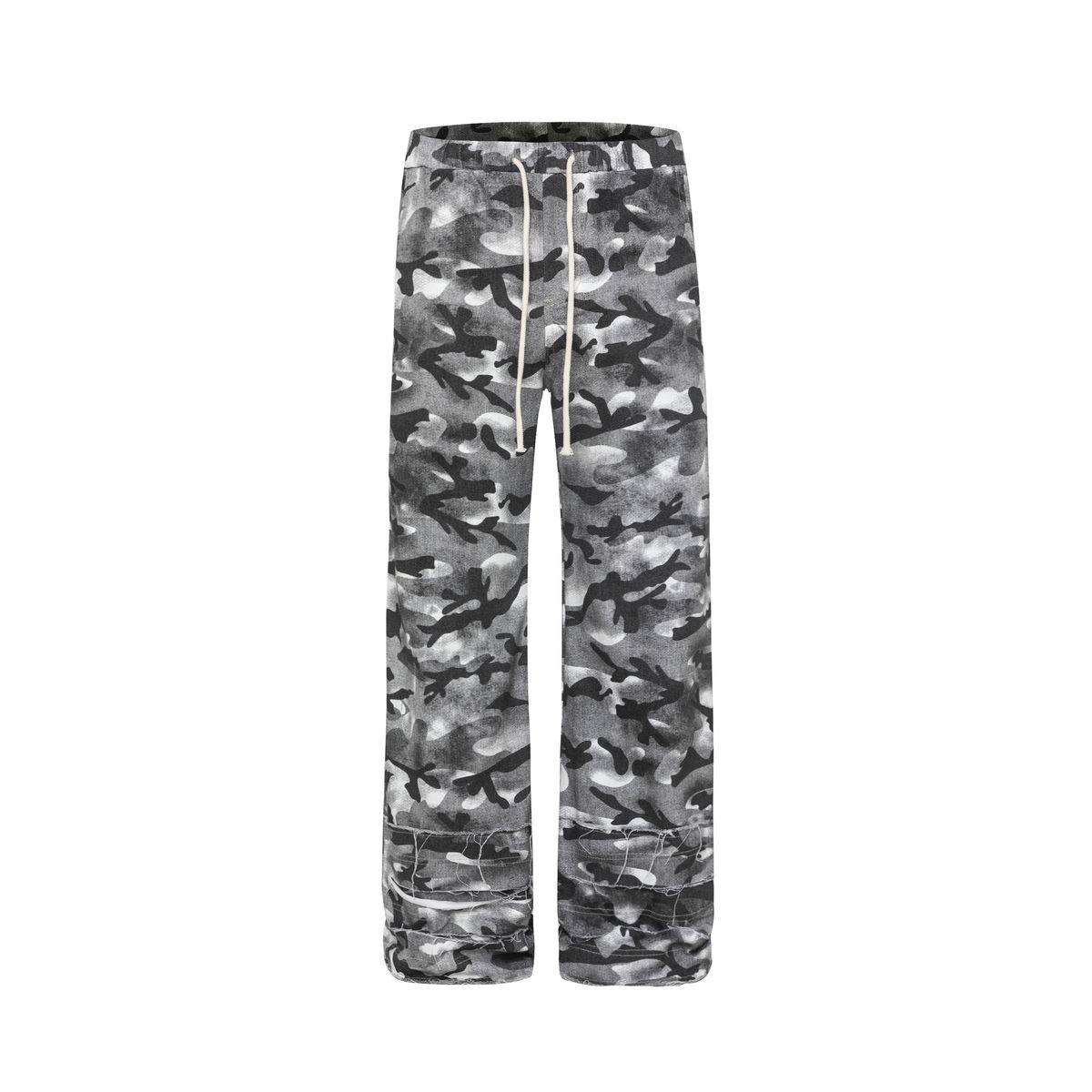 Men's Clothing casual pants camouflage dirty dye loose hand destroyed trouser legs casual straight stacked canvas long pants_mkmklike.com