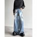 Retro Graffiti Paint Splatter Loose Fit Casual Straight Leg Wide Pants Denim Jeans For Men Breathable Polyester Fabric_mkmklike.com
