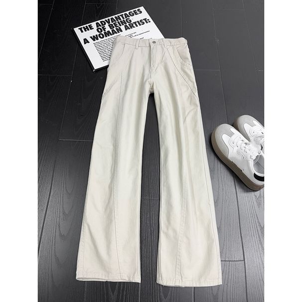 Men's Beige Solid Color Casual Flared Jeans Diagonal Cut Patchwork Slightly Flared_mkmklike.com