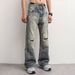 Men's Style Distressed Jeans Spring Summer Rhinestones Sparkles High Street Trend Loose Fit Straight Leg Slightly Flared_mkmklike.com
