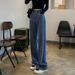 New High-waisted Elastic Waist Wide-leg Straight Jeans For Women With A Drapey, Woven Texture And Distressed Bark_mkmklike.com