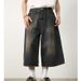 Unisex Vintage Washed Denim Shorts Mid-Length Relaxed Fit Distressed Retro Blue Casual Streetwear S-XXXL_mkmklike.com