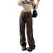 American-style Leopard Print Wide-leg Jeans For Petite Women, Spring/summer Design, Retro High-waisted, Slimming, Loose_mkmklike.com