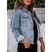 Vintage Denim Jacket For Women - Distressed Non-Stretch Polo Collar Long Sleeve Casual Coat In Light Blue, Dark Blue & Retro Blue_mkmklike.com