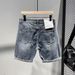 Blue Treny Personalize Zipper Splicing Slim Fit Rippe Enim Shorts For Men's Youth Summer New Five Quarter Pants_mkmklike.com