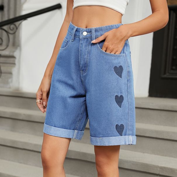 Distressed Roll-Up Denim Shorts – Vintage Washed Streetwear Cut-Offs For Men & Women (Blue/Black/Leopard/Love Print, S-Xxl)_mkmklike.com