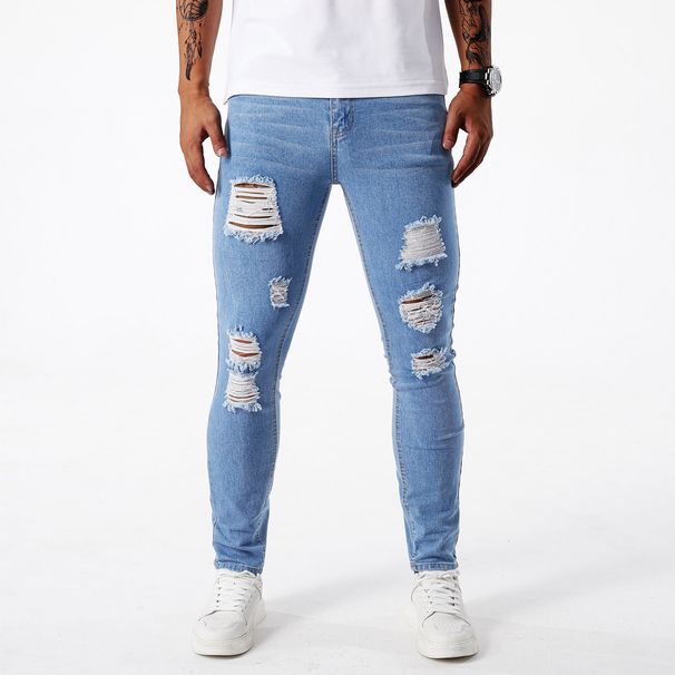 Men's Clothing Pants Ripped Jeans Youth Versatile Trendy Elastic Slim Fit Pencil Pants_mkmklike.com
