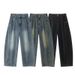Vintage Blue Denim Jeans For Men - Classic Straight Leg Comfort Fit High Street Fashion Jeans With Button Fly_mkmklike.com
