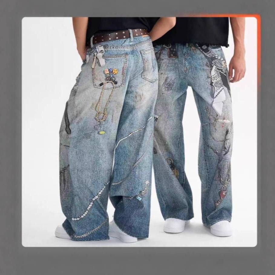 Men's Clothing Cotton Straight Leg Jeans 3D Printed Casual American Streetwear Cotton Straight Leg Jeans With 3D Print Casual Pants For Teen Boys_mkmklike.com