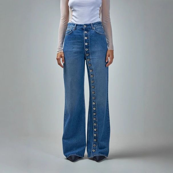 Vintage Washed High-Waisted Straight Leg Jeans For Women - Retro Button Fly Denim Pants With Distressed Details_mkmklike.com