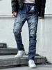 Men's Slim Fit Stretchy Jeans European American Style Patchwork Pleats Trendy High Street Straight Leg Long Pants Y1Y2_mkmklike.com
