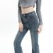 ELLE For Women New Slim Fit Slimming Floor-Length Ins Trend High Waist Flared Bootcut Jeans Slightly Stretchy Denim_mkmklike.com
