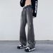High Street Yellow Mud Jeans Straight Hip Hop For Boys, Autumn Trendy Brand Washed And Worn Wide Leg Pants_mkmklike.com