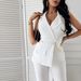 Women's Clothing White Sleeveless Suit Jumpsuit Long Pants-With Chain_mkmklike.com