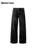Men's Heavyweight 14.8oz Vintage Washed Denim Jeans – Relaxed Fit Straight-Leg & Slight Flare (Black)_mkmklike.com