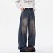 American Retro Washed Old Jeans Men's Deconstruction Design Wide Legs Loose Straight Casual Versatile Trousers_mkmklike.com