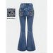 Women's Clothing Women's High-Waisted Flared Jeans With Embroidered Pockets – Stretch Denim Retro Bell Bottoms (S-L, Blue/Black)_mkmklike.com