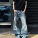 Men's Clothing Distressed Ripped Jeans High Street Style Loose Fit Straight Wide Leg Pants Trendy American Feel_mkmklike.com