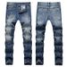 Men's Straight Fit Distressed Jeans – Button Fly & Vintage Wash (Size 28-42, Light Blue)_mkmklike.com