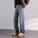Autumn New Jeans Men's Fit Straight Tube Loose Trendy Brand American Washed Middle Waist Youth American Retro Double Craft_mkmklike.com
