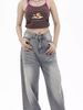 American-style Retro Distressed Light Gray High-waisted Wide-leg Jeans, With A Casual And Trendy Vibe_mkmklike.com