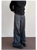 Vintage Distressed High-Waisted Straight Leg Jeans With American Streetwear Style - Trendy Ruffle & Washed Denim For Men & Women_mkmklike.com