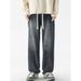Men's Stretch Waist Straight Leg Jeans – Relaxed Fit Wide-Leg Trousers For Casual & Streetwear Style_mkmklike.com