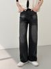 Men's Retro Washed Black Wide Leg Jeans Loose Straight Casual Trousers Height Enhancing American Trendy Brand Spring Autumn Style_mkmklike.com