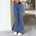 NY107 High-Waisted Stretch Flare Jeans for Women Elastic Waist Slimming Slightly Flared Long Jeans Versatile for Commute_mkmklike.com