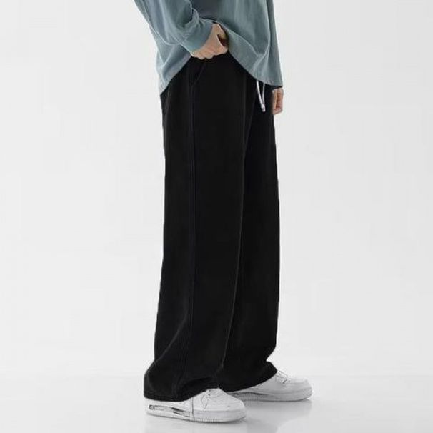 Men's Clothing Relaxed Fit Straight Leg Jeans – High Waist Vintage Washed Denim Pants With Stretch, Multiple Pockets, Trendy Retro Blue/Black/Gray_mkmklike.com