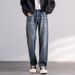 Autumn New Jeans Men's Fit Straight Tube Loose Trendy Brand American Retro Double Craft Washed Middle Waist Youth Large Size_mkmklike.com