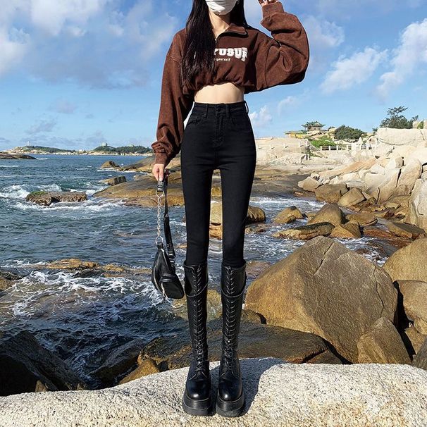 High-Waisted Fleece-Lined Skinny Jeans For Women – Ultra Warm & Stretchy Winter Pants With Belt Fashion Trends_mkmklike.com