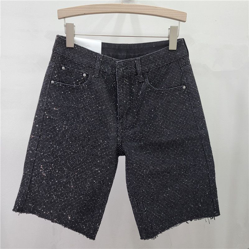 Men’s Clothing Goods Permed Diamond Raw Edge Jeans Women's Shorts Straight Pants Trend Spring And Summer New High Waist Versatile Shorts_mkmklike.com