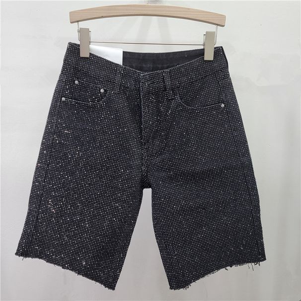 Men’s Clothing Goods Permed Diamond Raw Edge Jeans Women's Shorts Straight Pants Trend Spring And Summer New High Waist Versatile Shorts_mkmklike.com