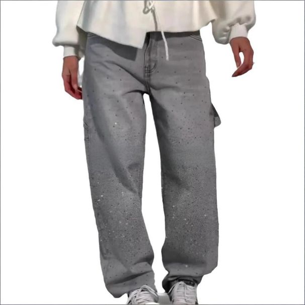 Loose Fit Rhinestone Harem Jeans For Women – Lightweight Polyester Casual Pants, High Waist & Comfortable (Multi-Color, XS-4XL)_mkmklike.com